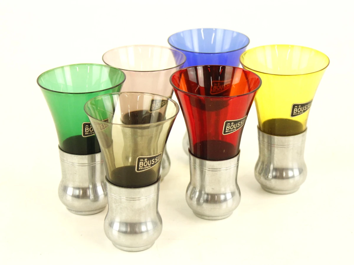 Set van 6 vintage Boussu borrelglaasjes - Belgisch design uit de jaren '60