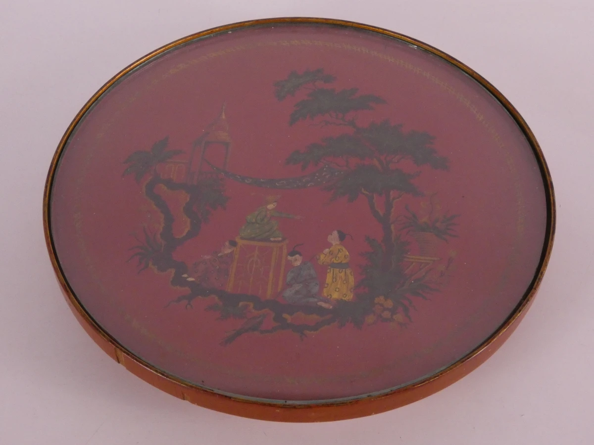Vintage rond dienblad met Aziatisch decor