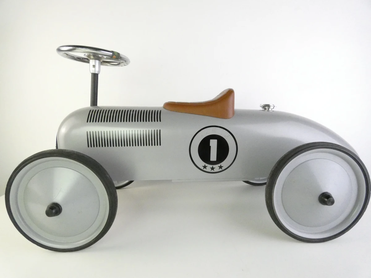 Vintage metalen loopauto/racewagen voor kinderen