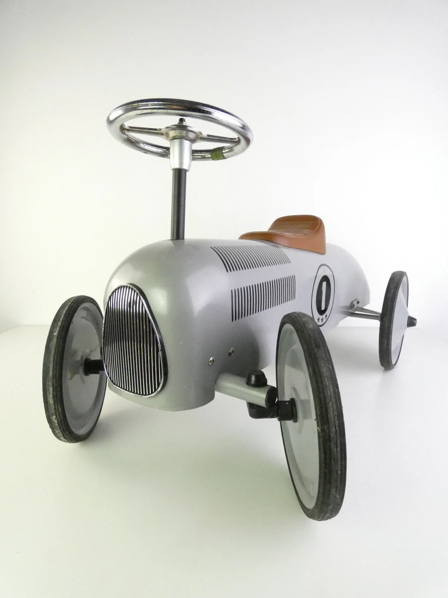Vintage metalen loopauto/racewagen voor kinderen