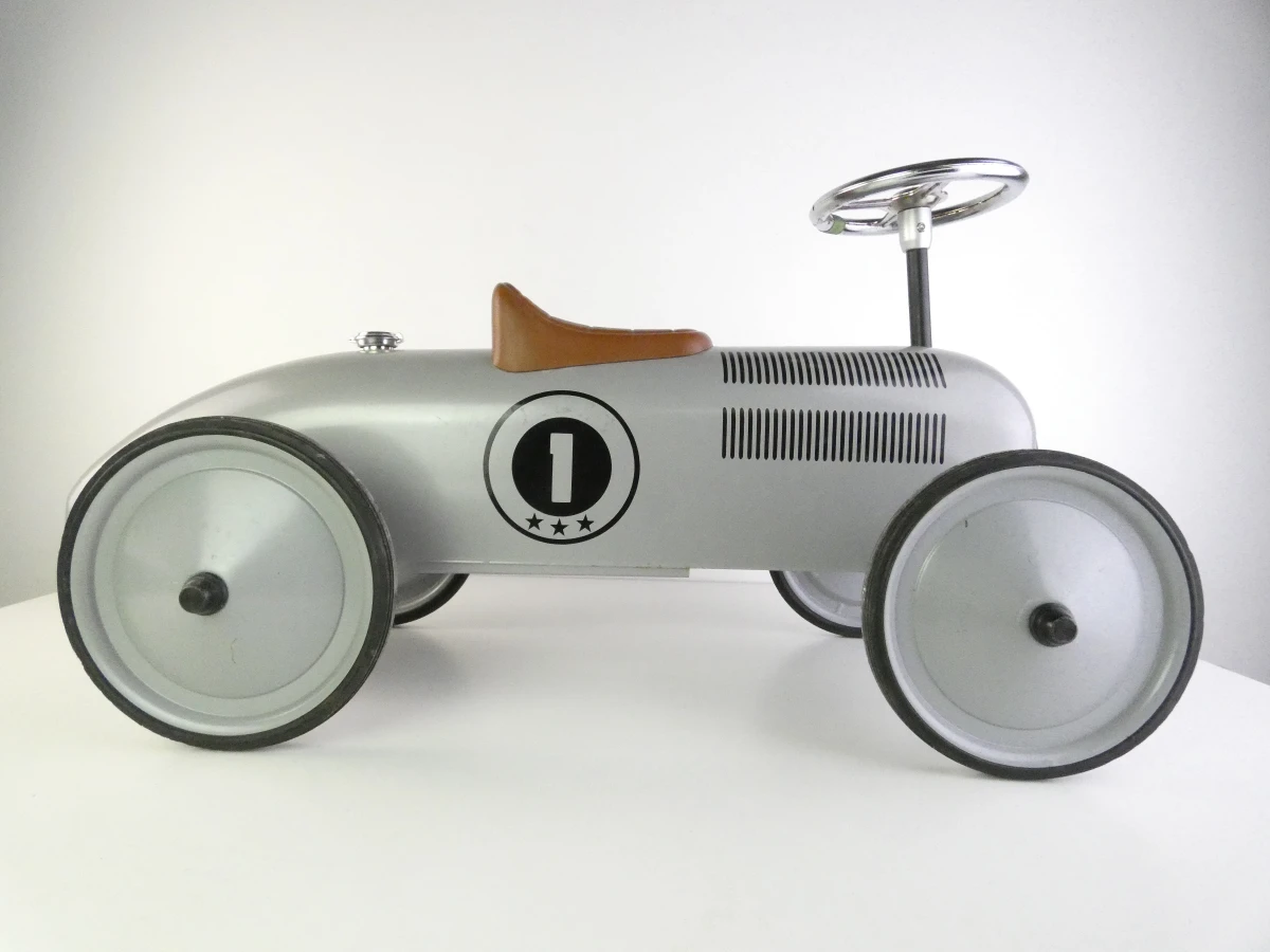 Vintage metalen loopauto/racewagen voor kinderen
