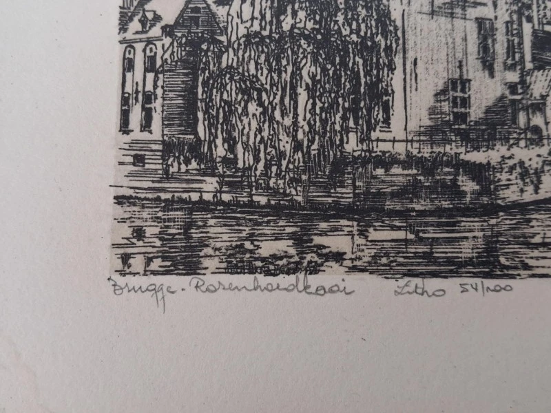Gelimiteerde Litho: "Brugge - Rozenhoedkaai" door Antonio - foto 2