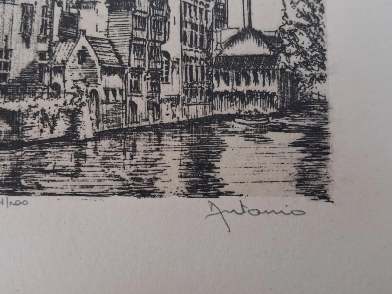 Gelimiteerde Litho: "Brugge - Rozenhoedkaai" door Antonio - foto 3