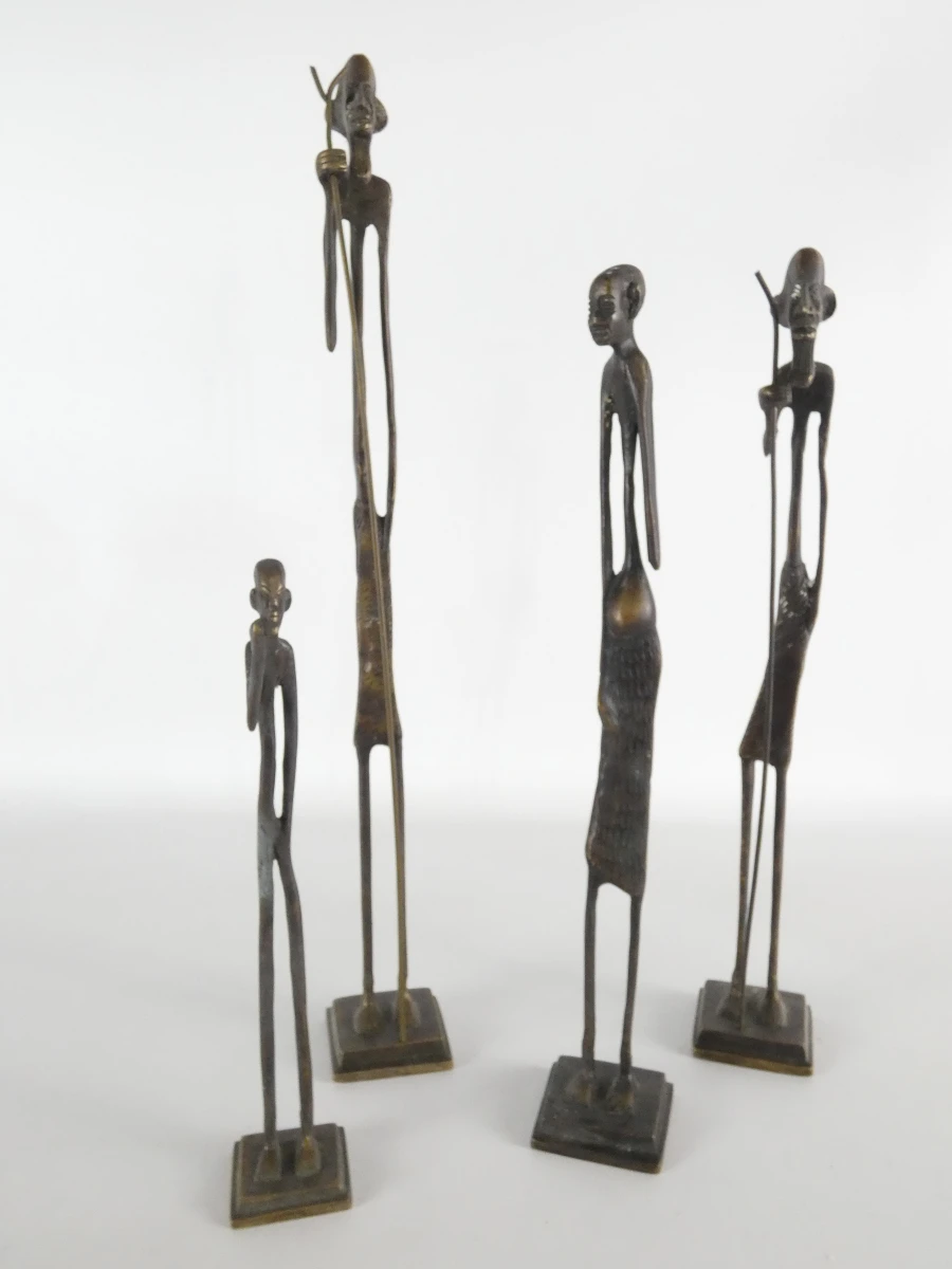 Set van 4 Afrikaanse bronzen beeldjes