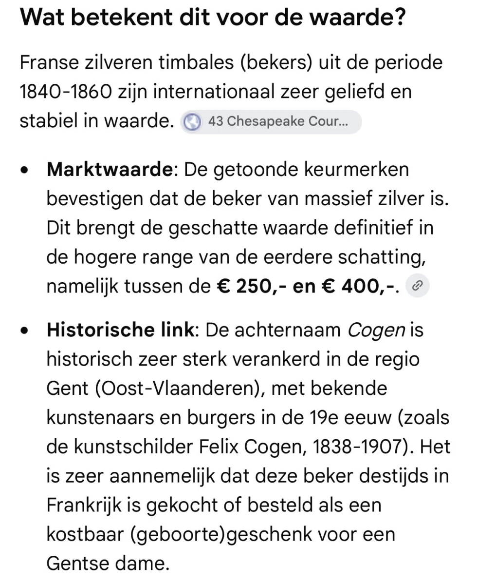 Franse zilveren timbale beker uit 19e eeuw
