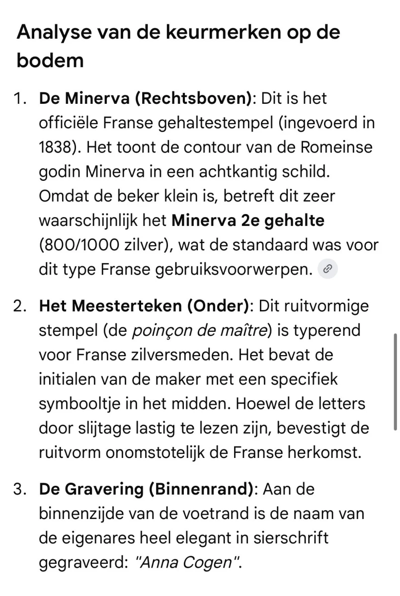 Franse zilveren timbale beker uit 19e eeuw