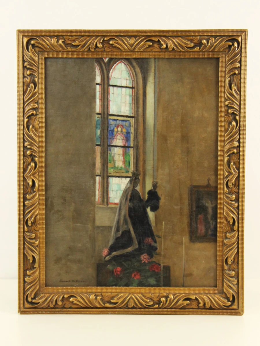 Kerkinterieur met Mariabeeld - Samuel De Vriendt (1884–1974)