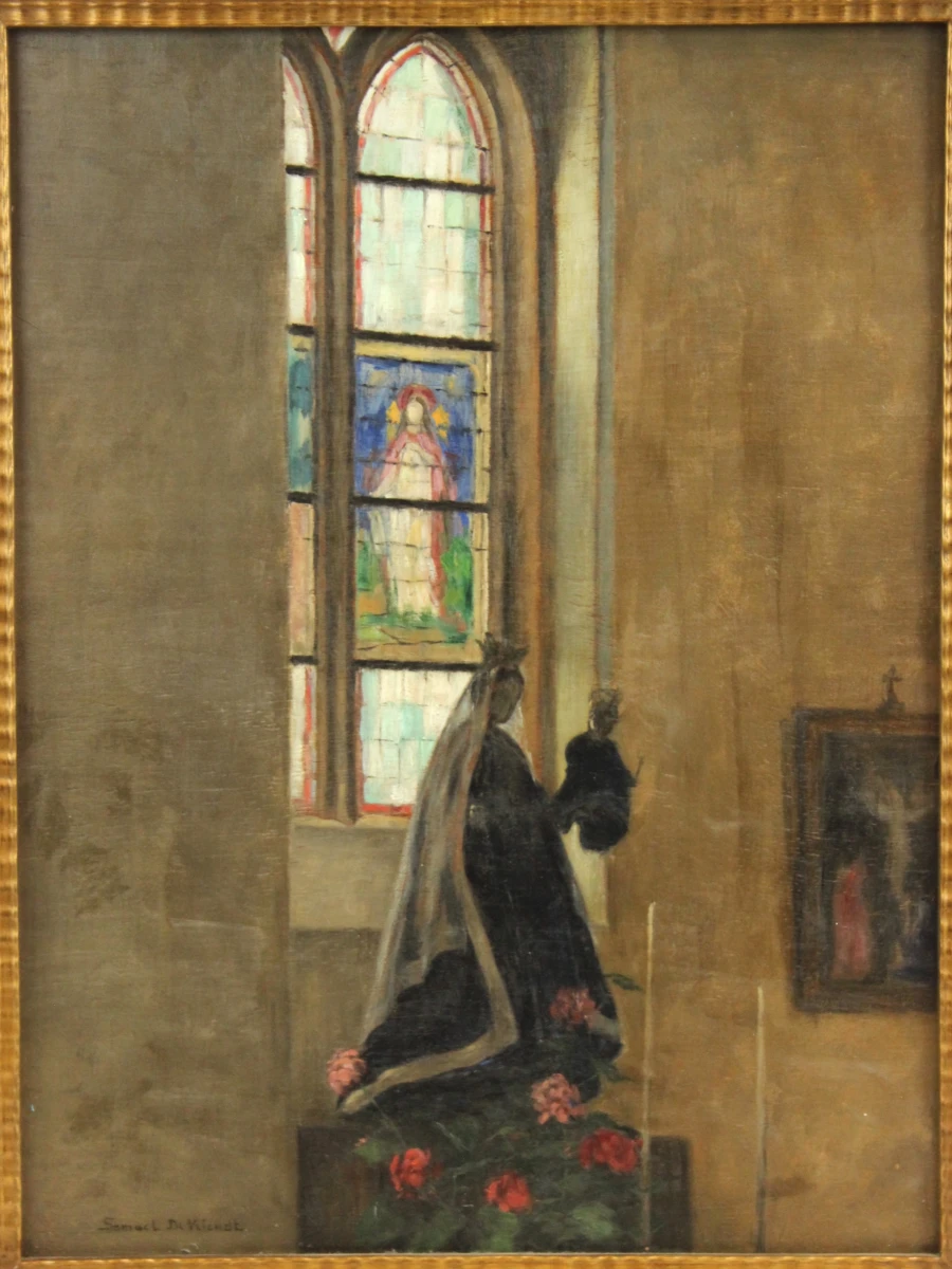 Kerkinterieur met Mariabeeld - Samuel De Vriendt (1884–1974)