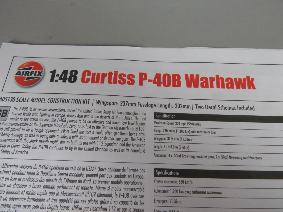 Airfix Curtiss P-40B Warhawk