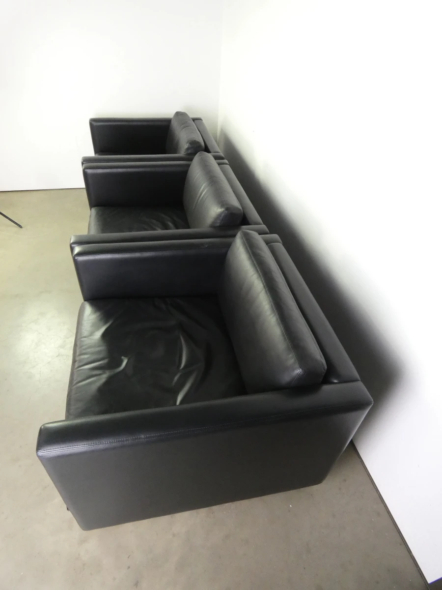 Set van 3 zwarte leren fauteuils - KNOLL