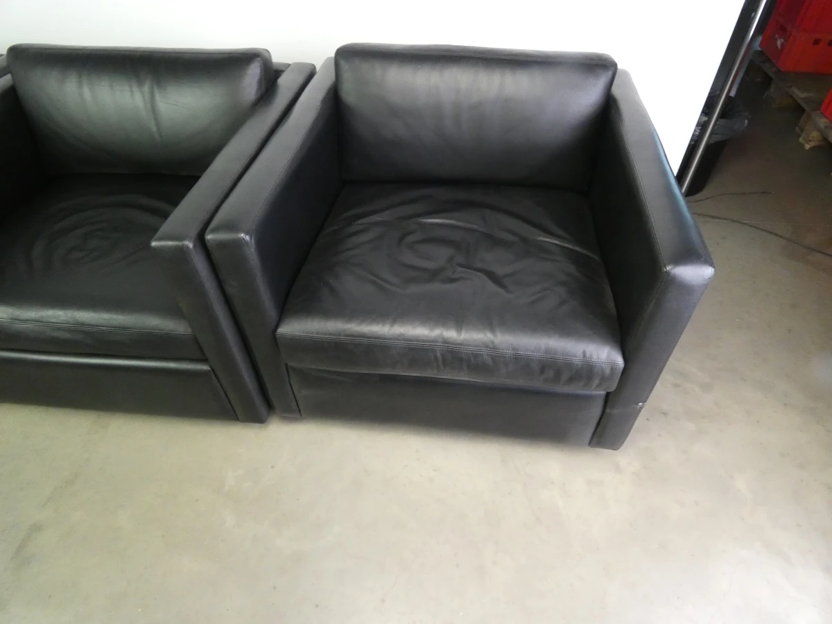 Set van 3 zwarte leren fauteuils - KNOLL