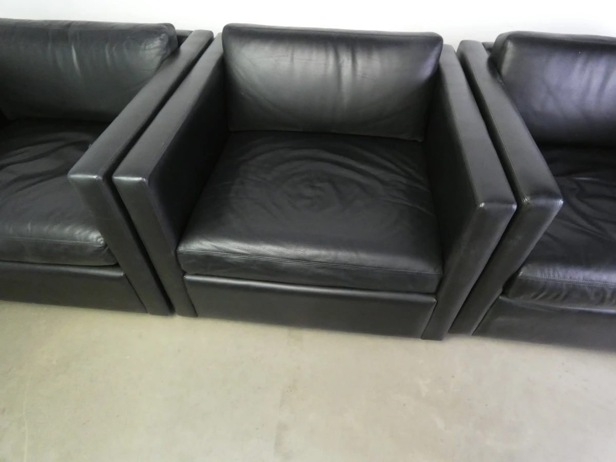 Set van 3 zwarte leren fauteuils - KNOLL