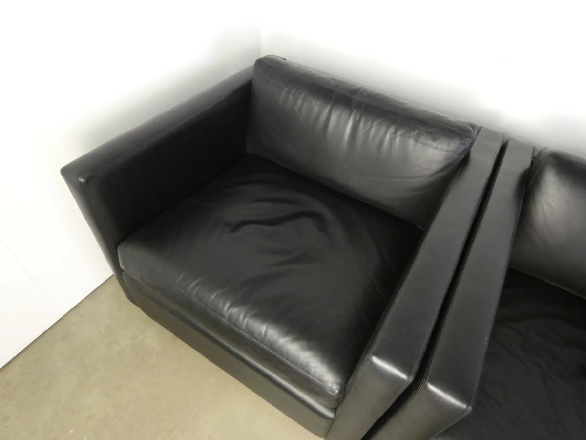 Set van 3 zwarte leren fauteuils - KNOLL