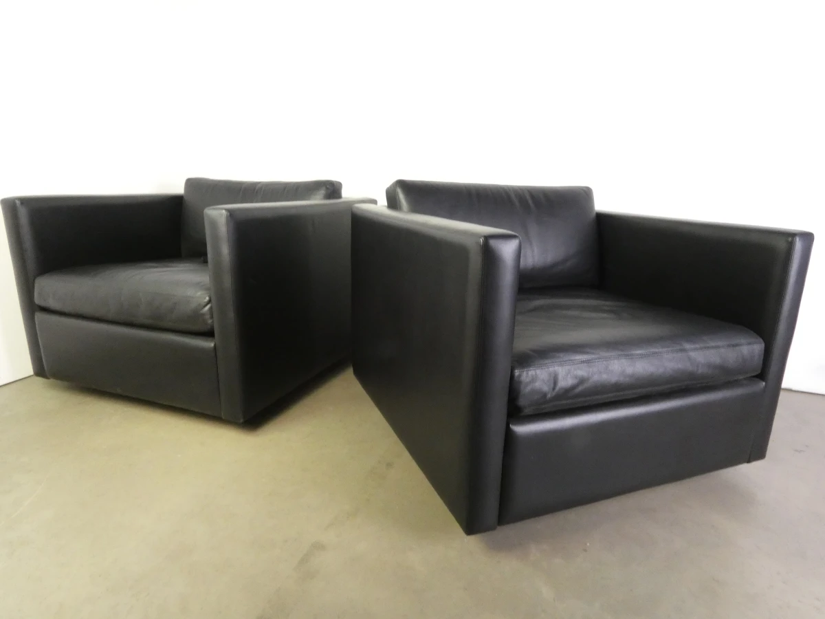 Set van 3 zwarte leren fauteuils - KNOLL