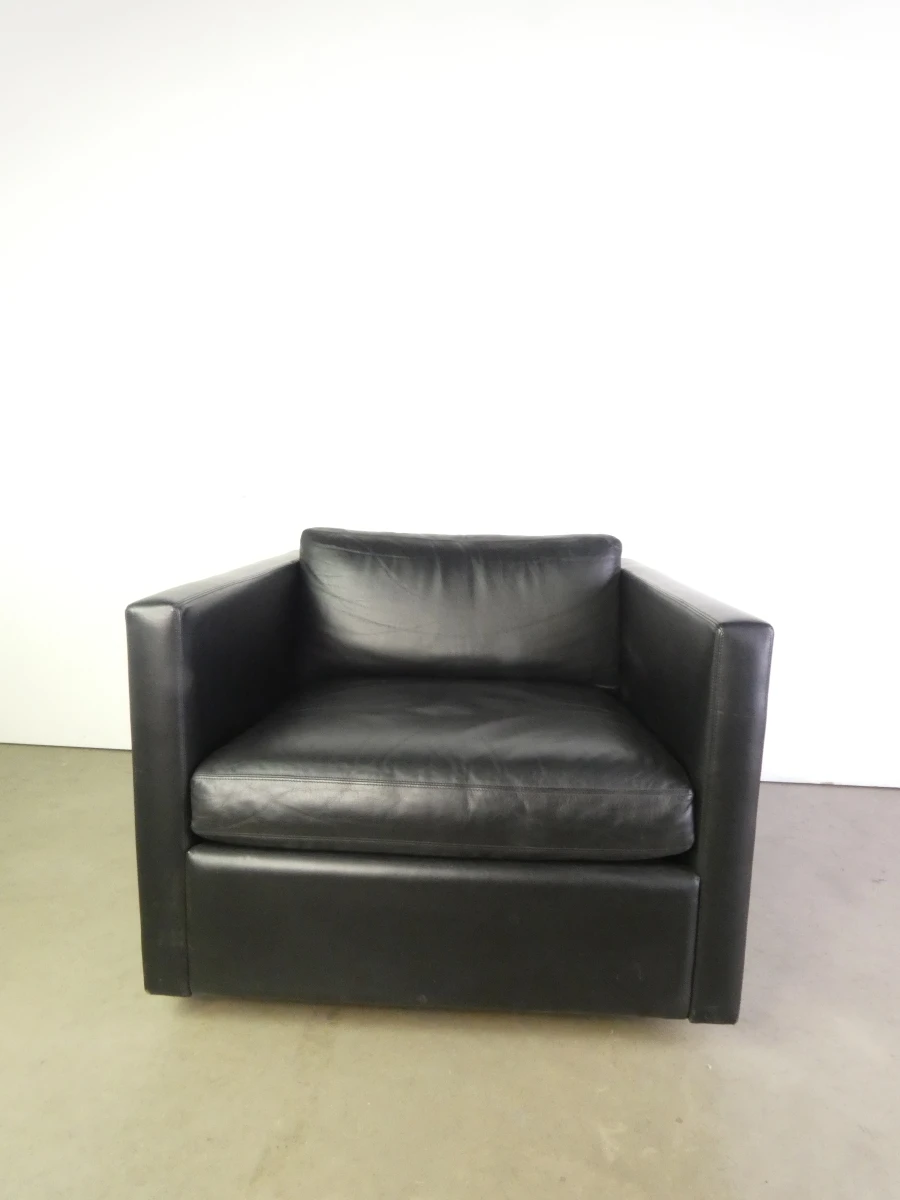 Set van 3 zwarte leren fauteuils - KNOLL