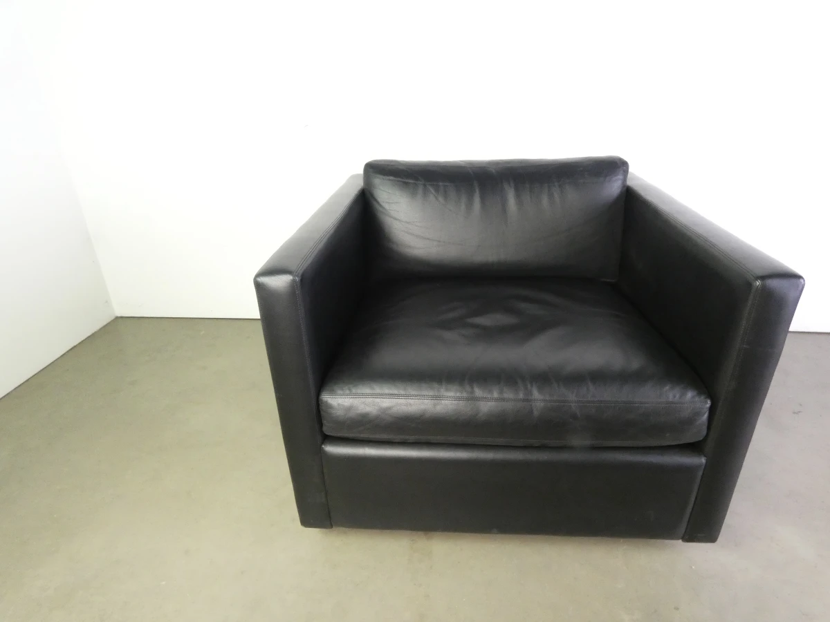 Set van 3 zwarte leren fauteuils - KNOLL