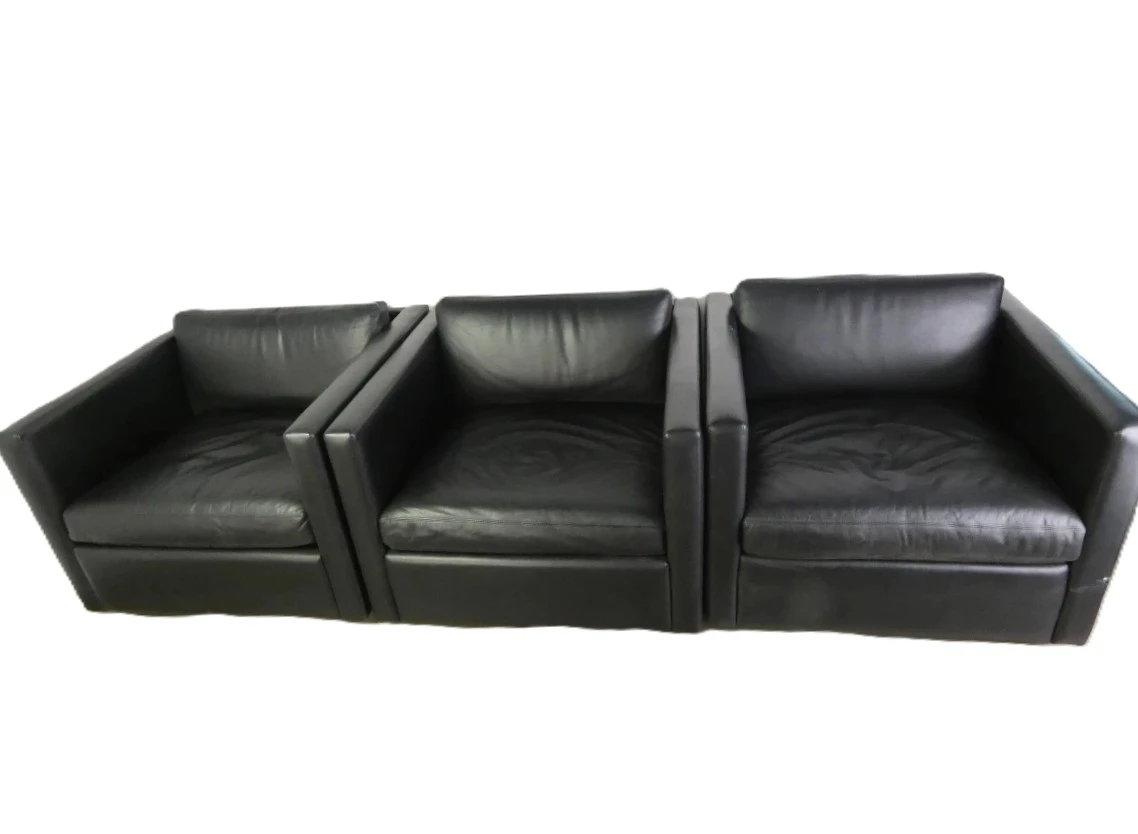 Set van 3 zwarte leren fauteuils - KNOLL