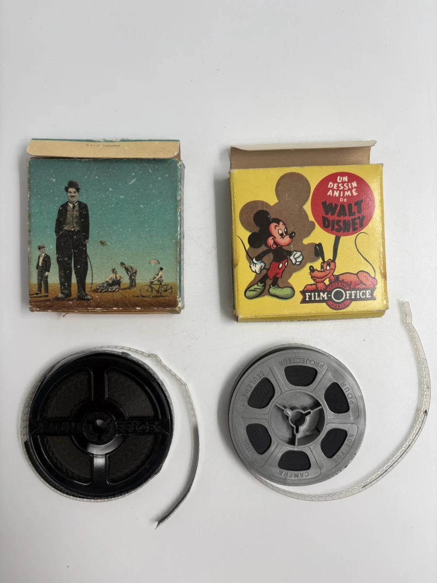 Vintage filmrolletjes Charlie Chaplin en Walt Disney