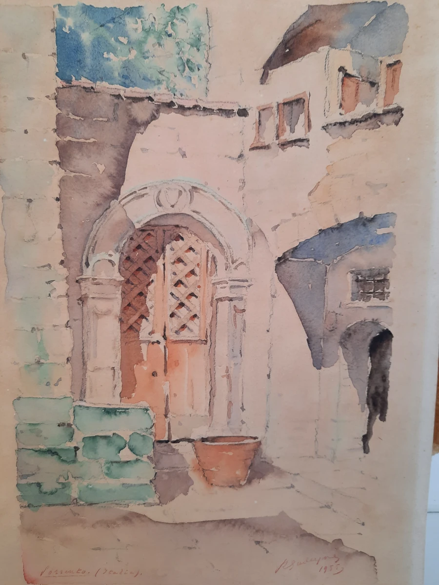Sfeervolle Aquarel: Sorrento (Italia) - Cortile (1955) - foto 4