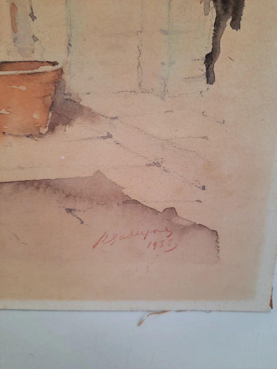Sfeervolle Aquarel: Sorrento (Italia) - Cortile (1955) - foto 2