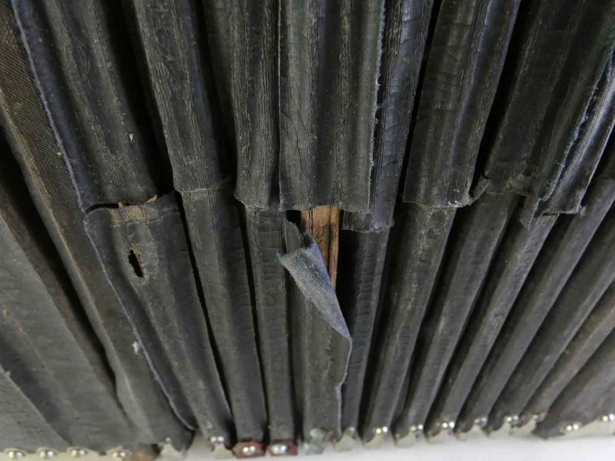 Vintage accordeon met knoppen en leren balg