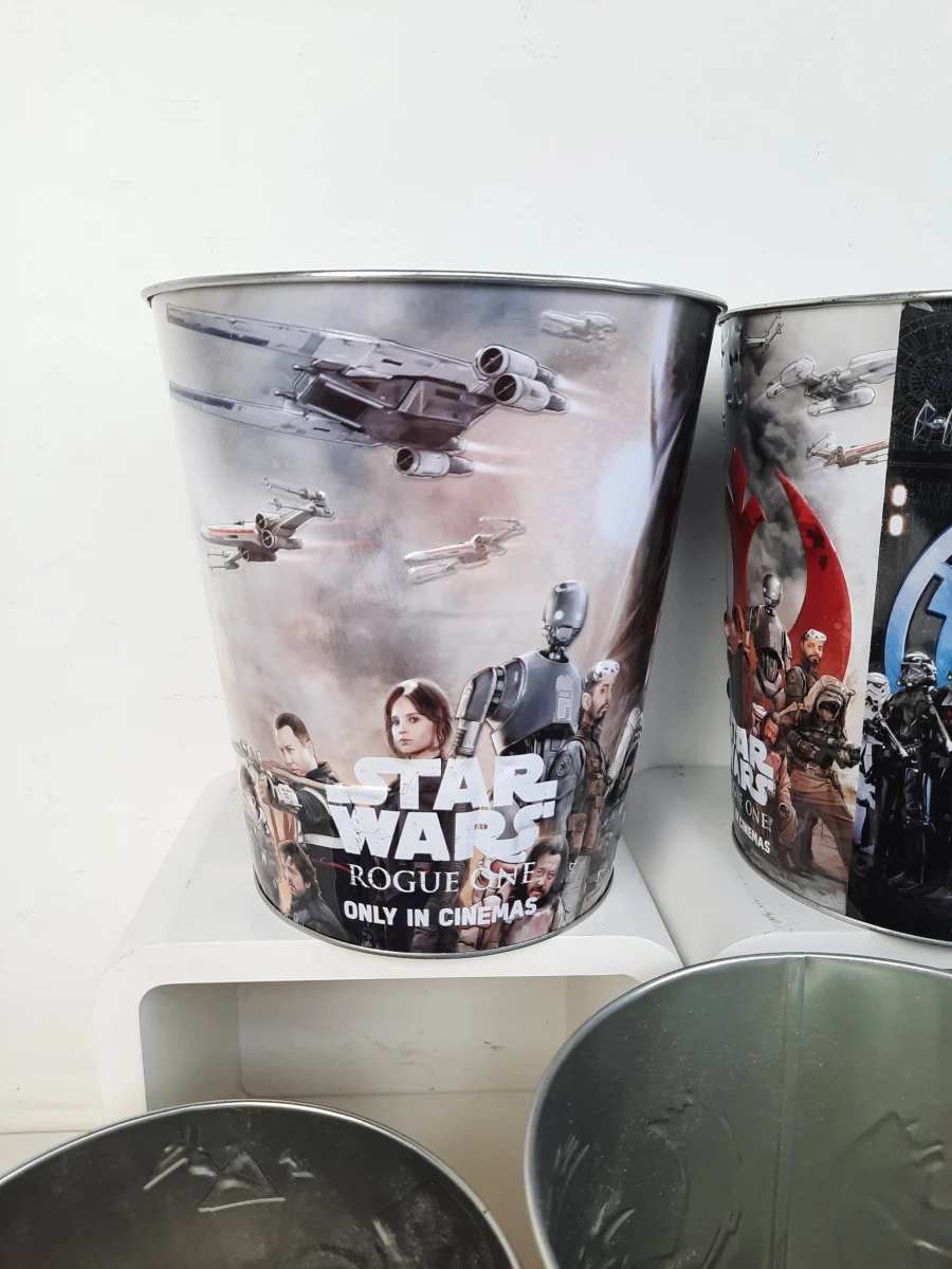 🍿 Unieke Set van 5 Metalen Bioscoop Popcorn Bekers / Tins! - foto 6