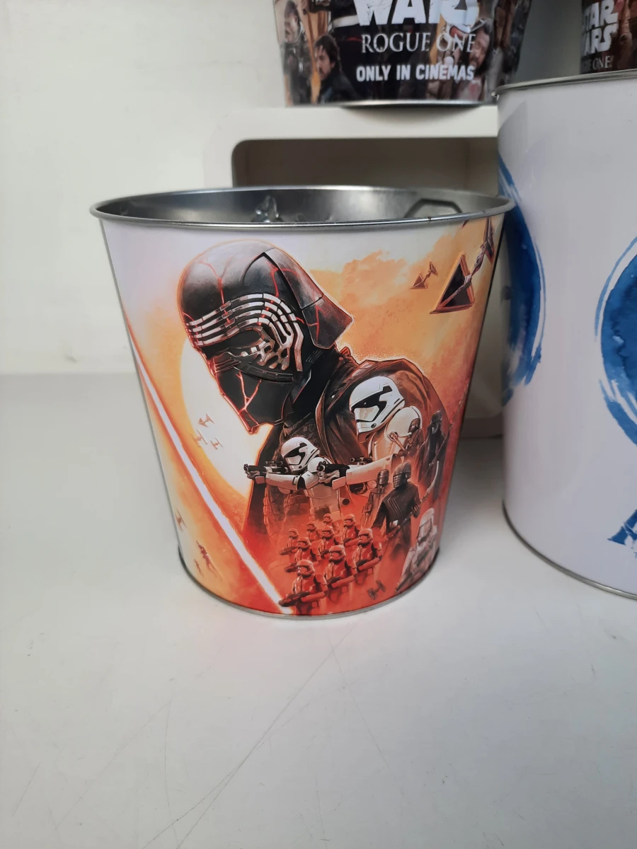 🍿 Unieke Set van 5 Metalen Bioscoop Popcorn Bekers / Tins! - foto 2