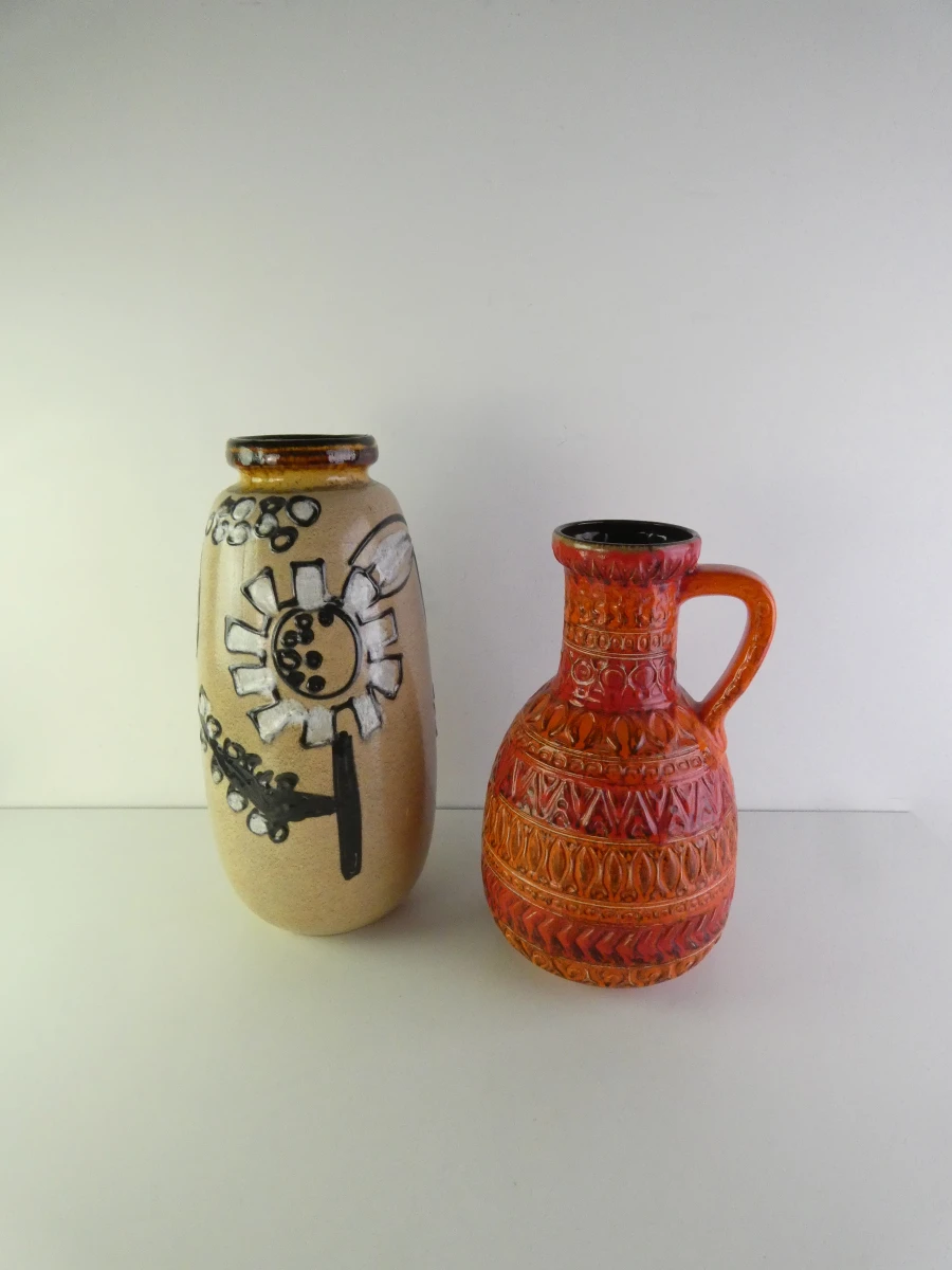 Lot van 2 vintage West-Duitse keramische vazen