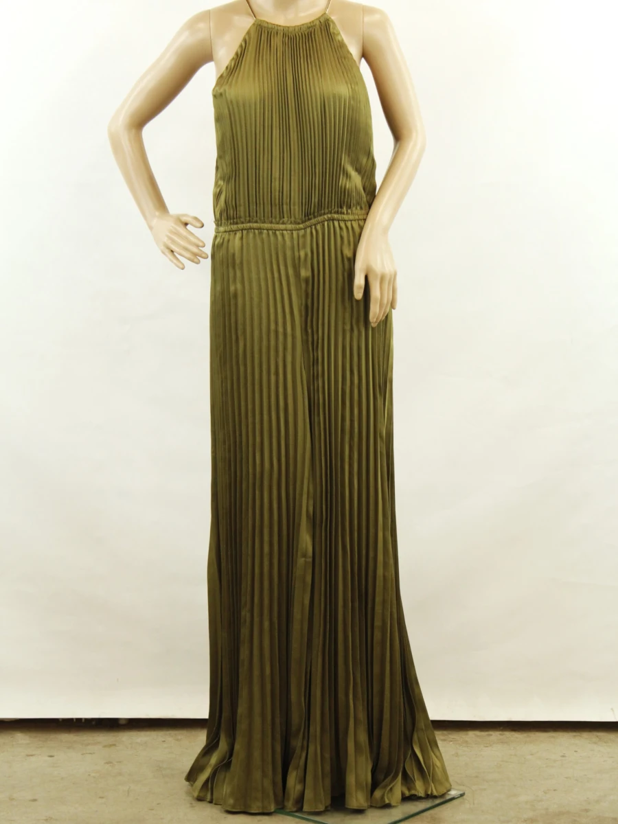 Michael Kors olijfgroene jumpsuit met pliséeffect en details in goudkleurig metaal
