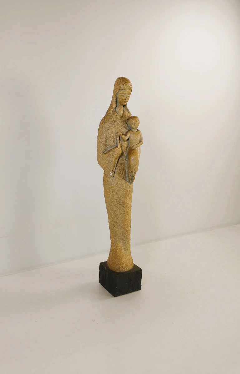 Vintage keramisch beeld Madonna met Kind op sokkel - foto 2