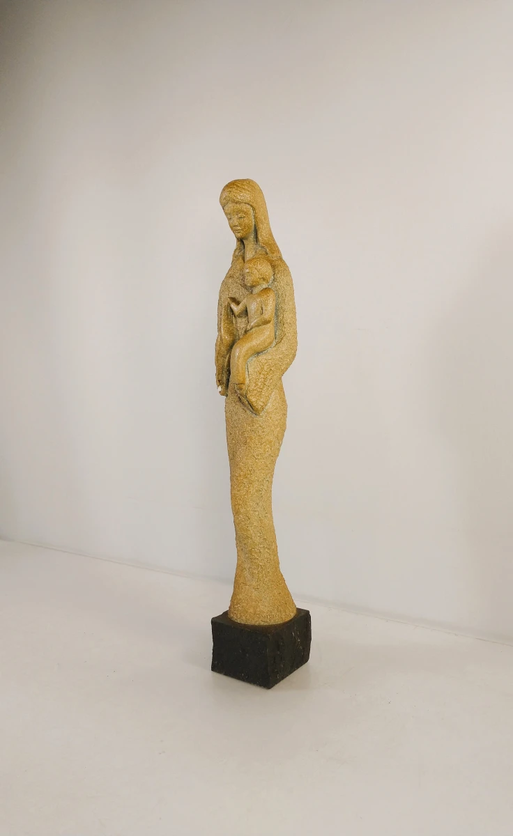 Vintage keramisch beeld Madonna met Kind op sokkel - foto 3