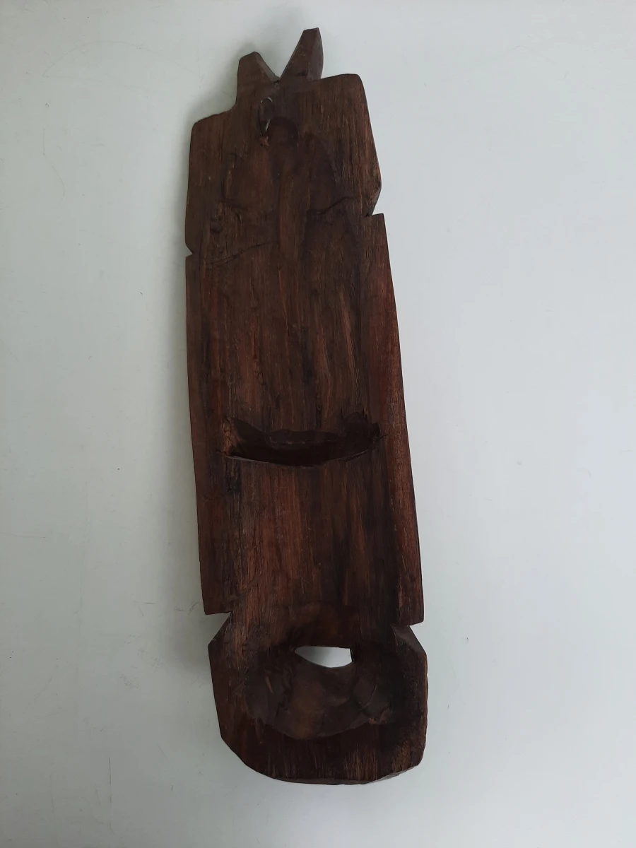 Set van 2 Handgesneden Houten Afrikaanse Wandmaskers met Inlegwerk - foto 6