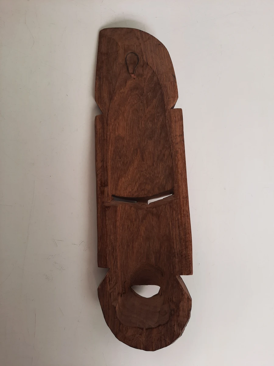 Set van 2 Handgesneden Houten Afrikaanse Wandmaskers met Inlegwerk - foto 3