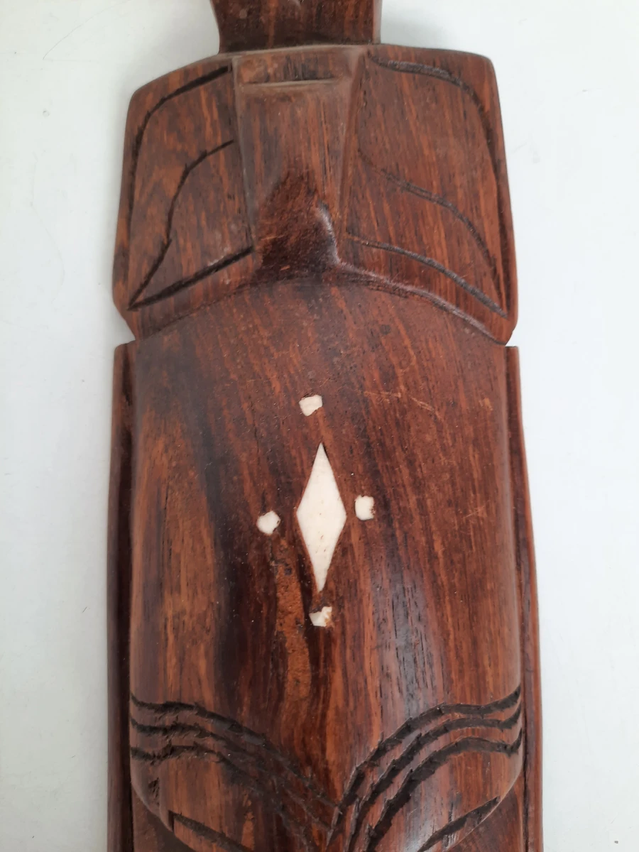 Set van 2 Handgesneden Houten Afrikaanse Wandmaskers met Inlegwerk - foto 5