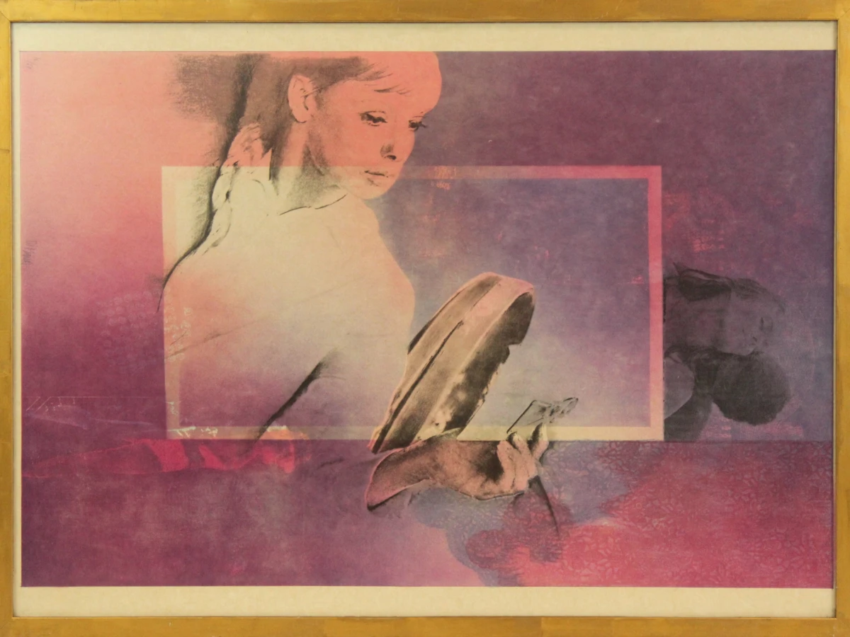 'En observant son propre amour' kleurenlitho Pol Mara (1920-1998)