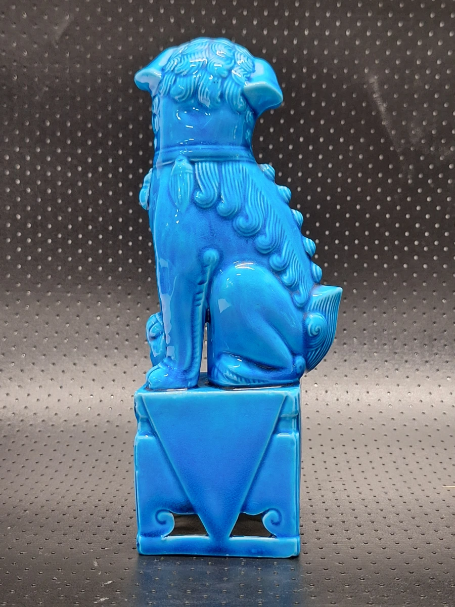 Paar vintage Chinese Foo Dogs - turquoise keramiek met craqueléglazuur - foto 7