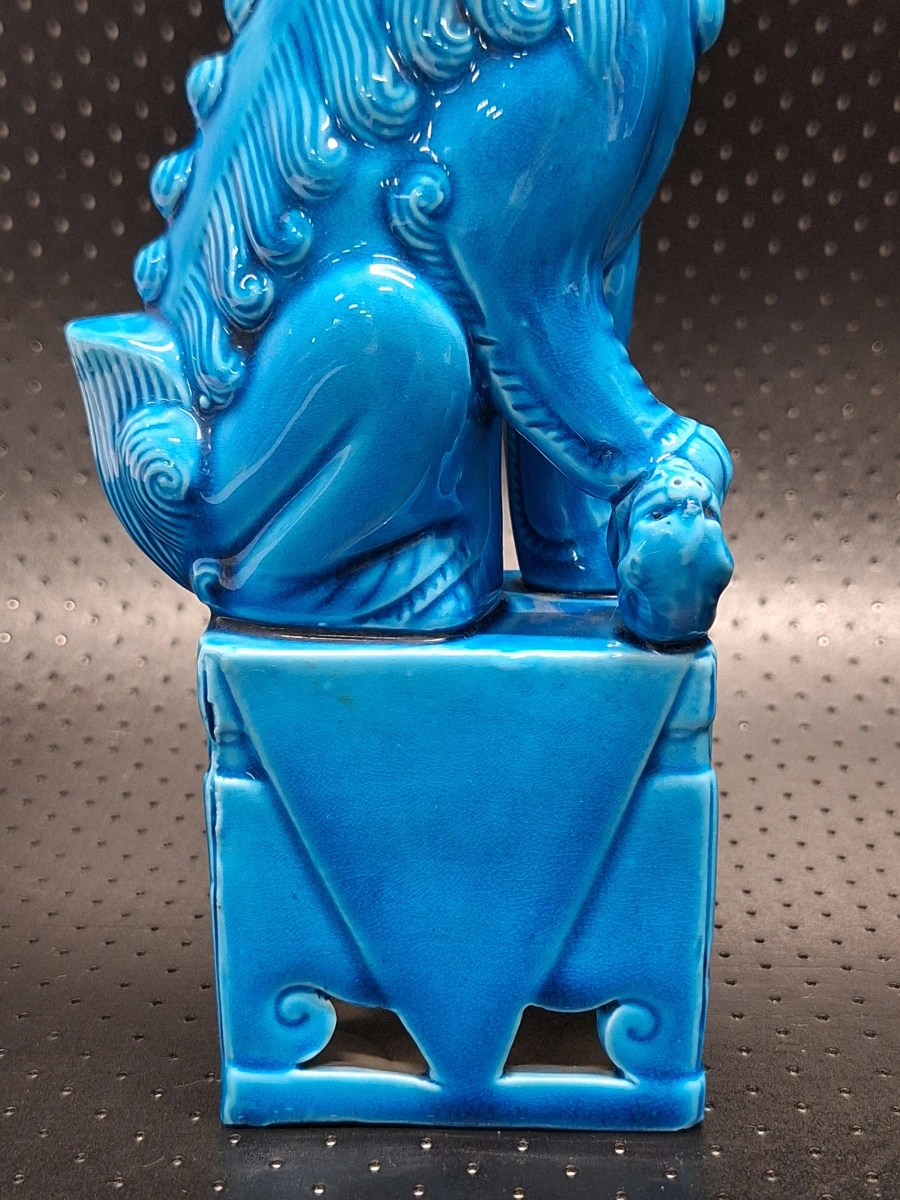 Paar vintage Chinese Foo Dogs - turquoise keramiek met craqueléglazuur - foto 4