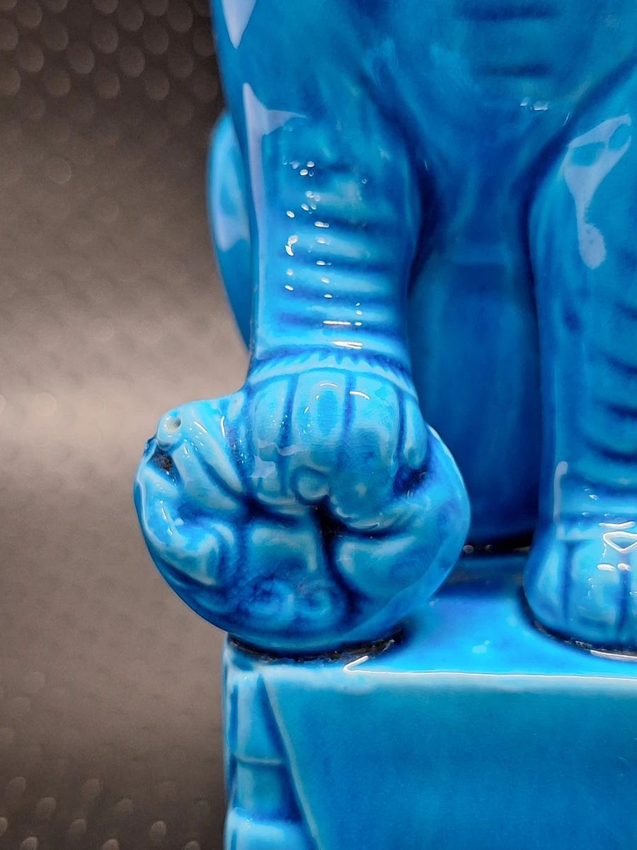 Paar vintage Chinese Foo Dogs - turquoise keramiek met craqueléglazuur - foto 9