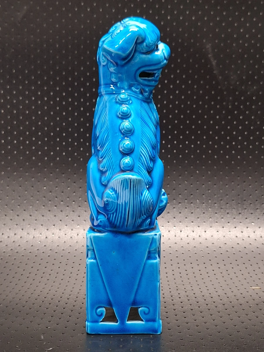 Paar vintage Chinese Foo Dogs - turquoise keramiek met craqueléglazuur - foto 6
