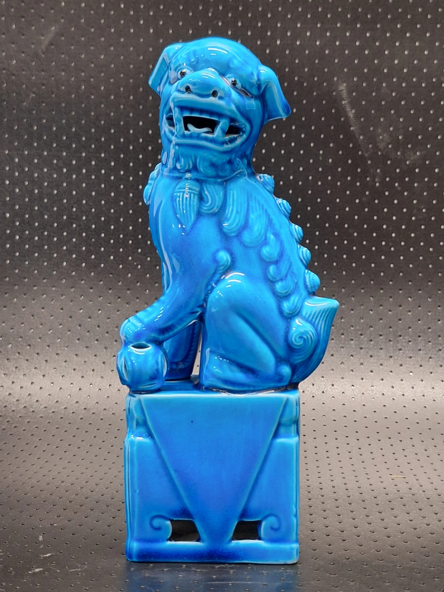 Paar vintage Chinese Foo Dogs - turquoise keramiek met craqueléglazuur - foto 10