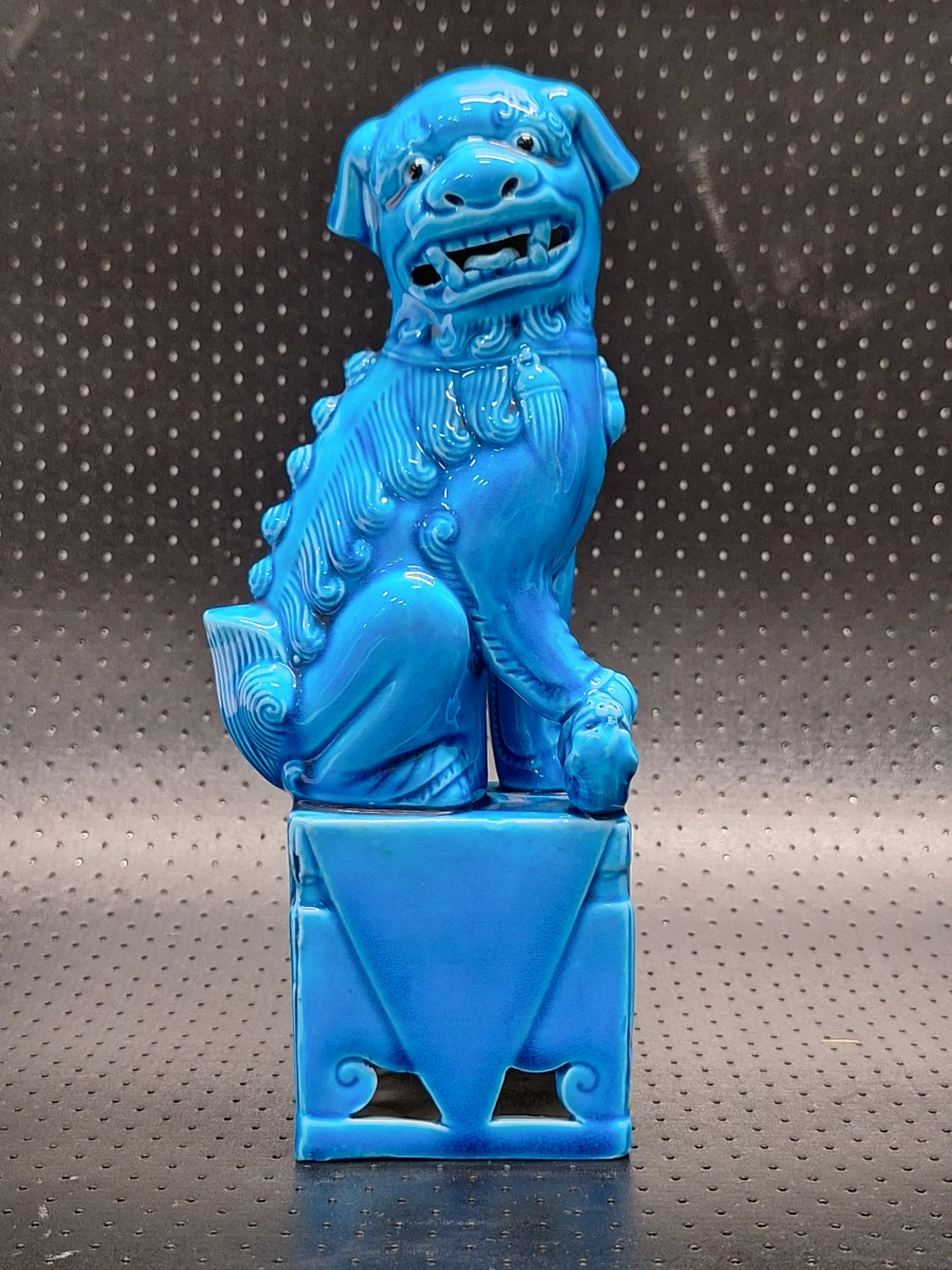 Paar vintage Chinese Foo Dogs - turquoise keramiek met craqueléglazuur - foto 3