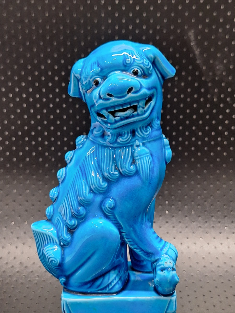 Paar vintage Chinese Foo Dogs - turquoise keramiek met craqueléglazuur - foto 5