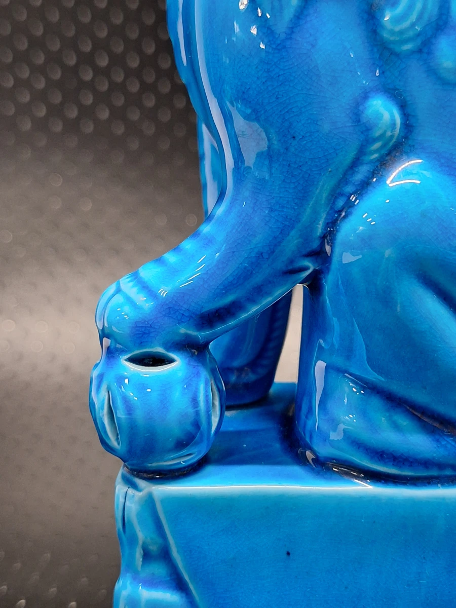 Paar vintage Chinese Foo Dogs - turquoise keramiek met craqueléglazuur - foto 11