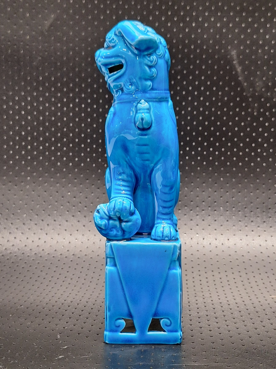 Paar vintage Chinese Foo Dogs - turquoise keramiek met craqueléglazuur - foto 8
