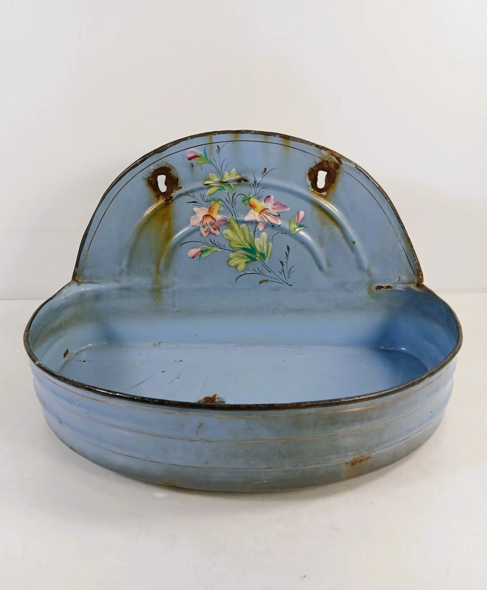 Blauw metalen vintage waterreservoir met bloemenmotief - foto 7