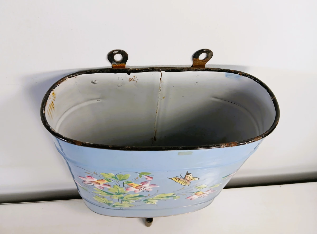 Blauw metalen vintage waterreservoir met bloemenmotief - foto 3