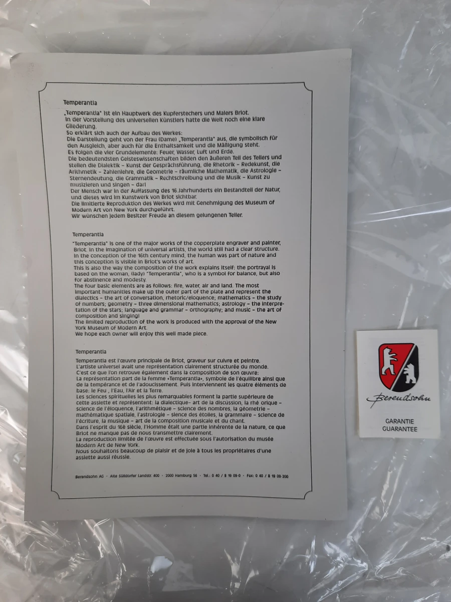 💥 Grote Berendsohn Zinnen Wandbord "Temperantia" (naar François Briot) - foto 6