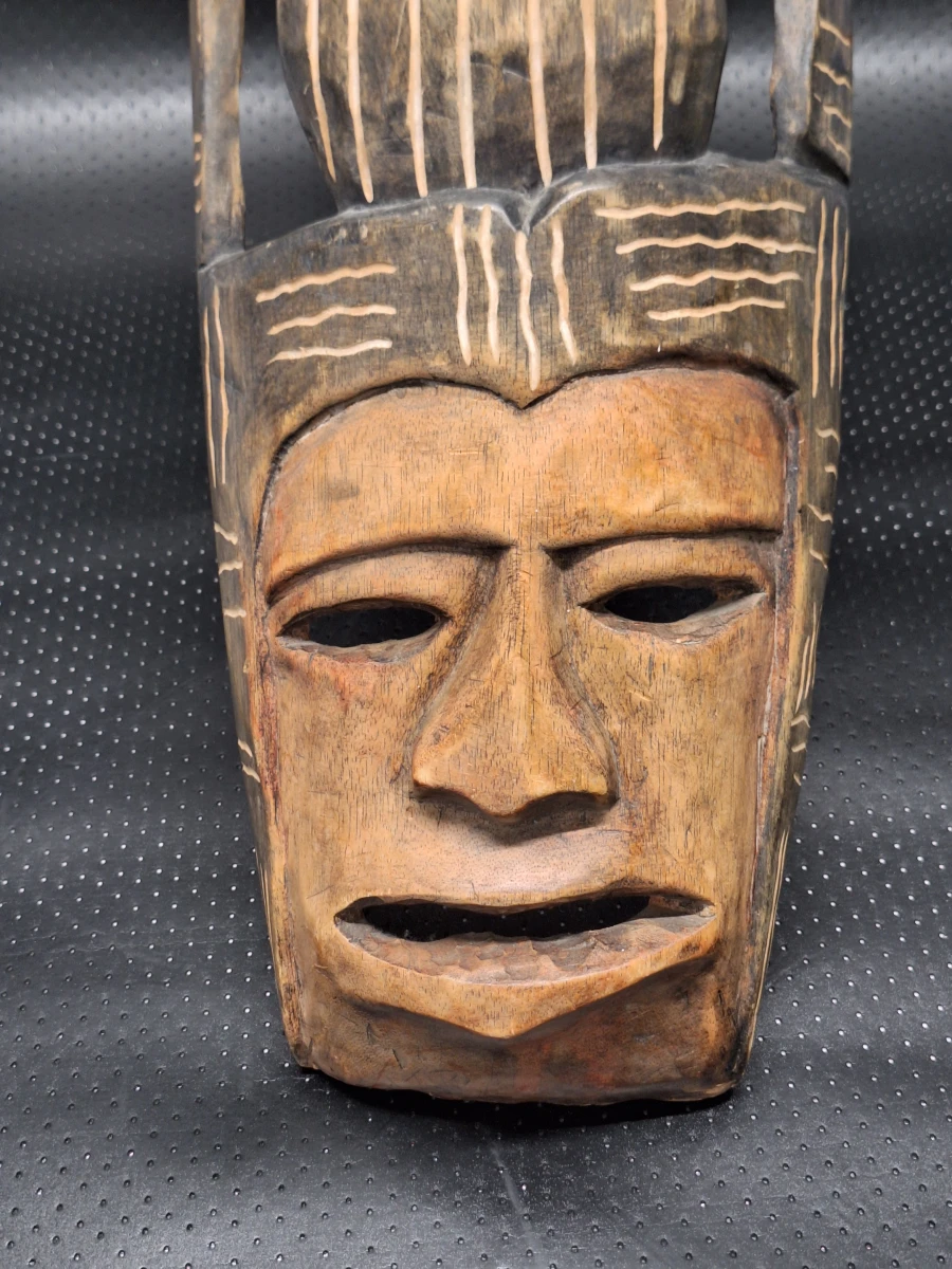 Handgesneden Afrikaans wandmasker met gestileerde vogel - hout - foto 2