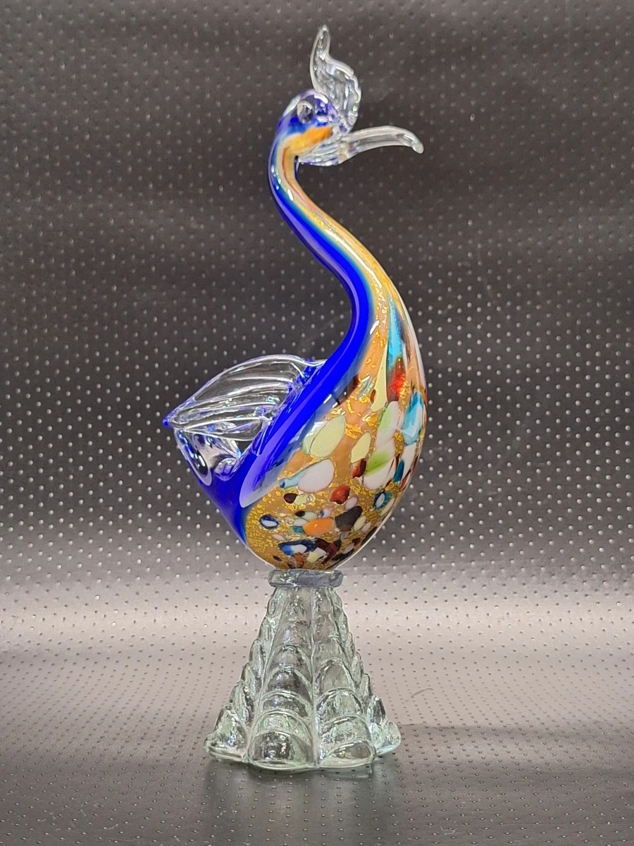 Handgeblazen glazen paradijsvogel in Murano-stijl met goudfolie - foto 5
