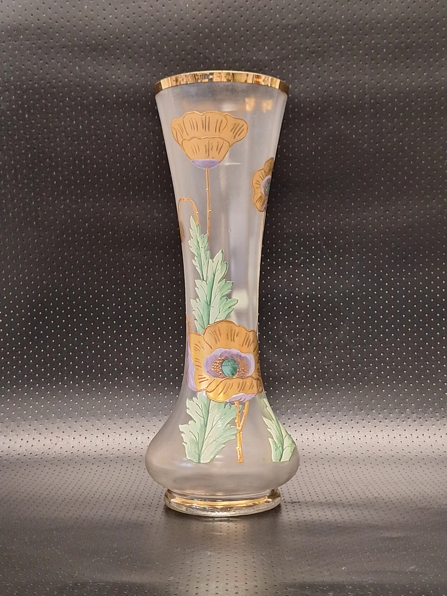 Franse Art Nouveau-vaas in matglas met geëmailleerde bloemen - foto 2